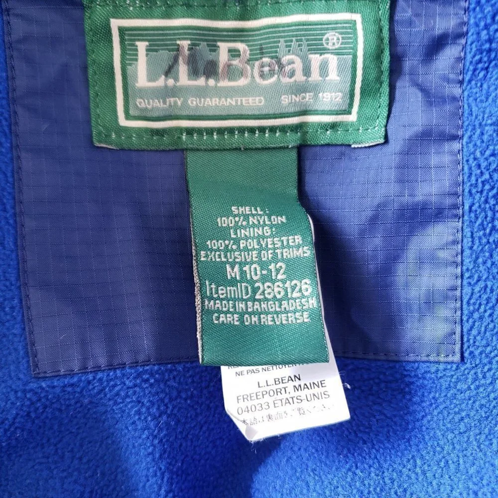 L.L. Bean Fleece Lined TEK Hodded Blue Youth Jacket - Size M (10/12)